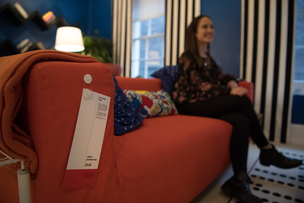 'The Ikea House Party' Celebrates 30 Years Of The Brand In The UK A member of staff poses for a photograph in the 'Eighties Room' of the IKEA house on October 17, 2017 in London, England. The room is in the 'IKEA House Party' which is an immersive week-long series of daytime experiences and evening parties.