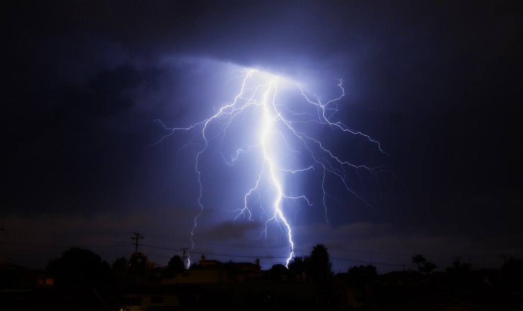 hermosa beach lightning Lightning strikes over Hermosa Beach.
