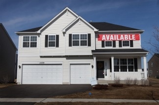 A spec home is offered for sale in a housing development in Wauconda, Illinois.