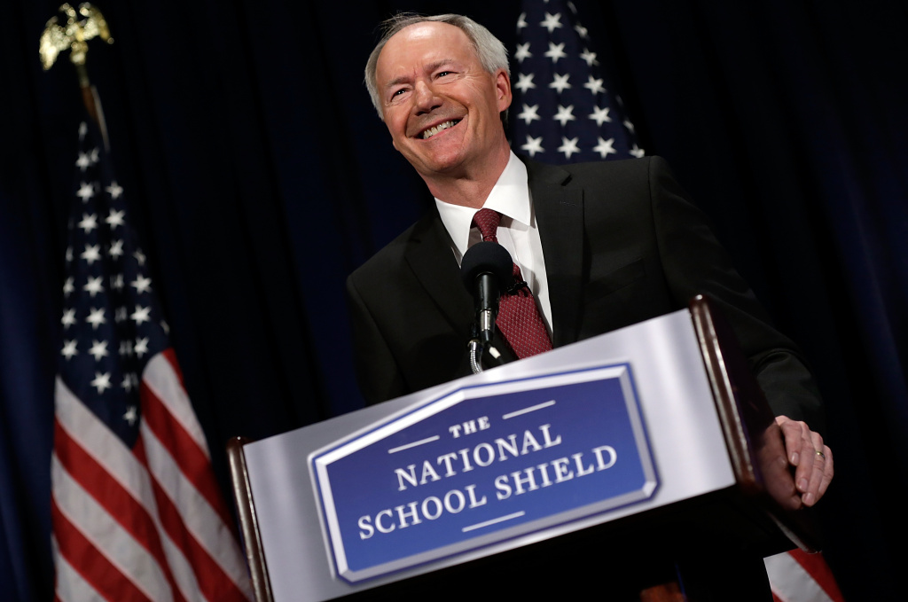 Former U.S. Rep. Asa Hutchinson announces the recommendations of the NRA backed National School Shield Program regarding school security during a press conference April 2, 2013 at the National Press Club in Washington, D.C. Among other findings, the report recommended training and placing armed personnel in public schools following the Sandy Hook Elementary School shooting.  