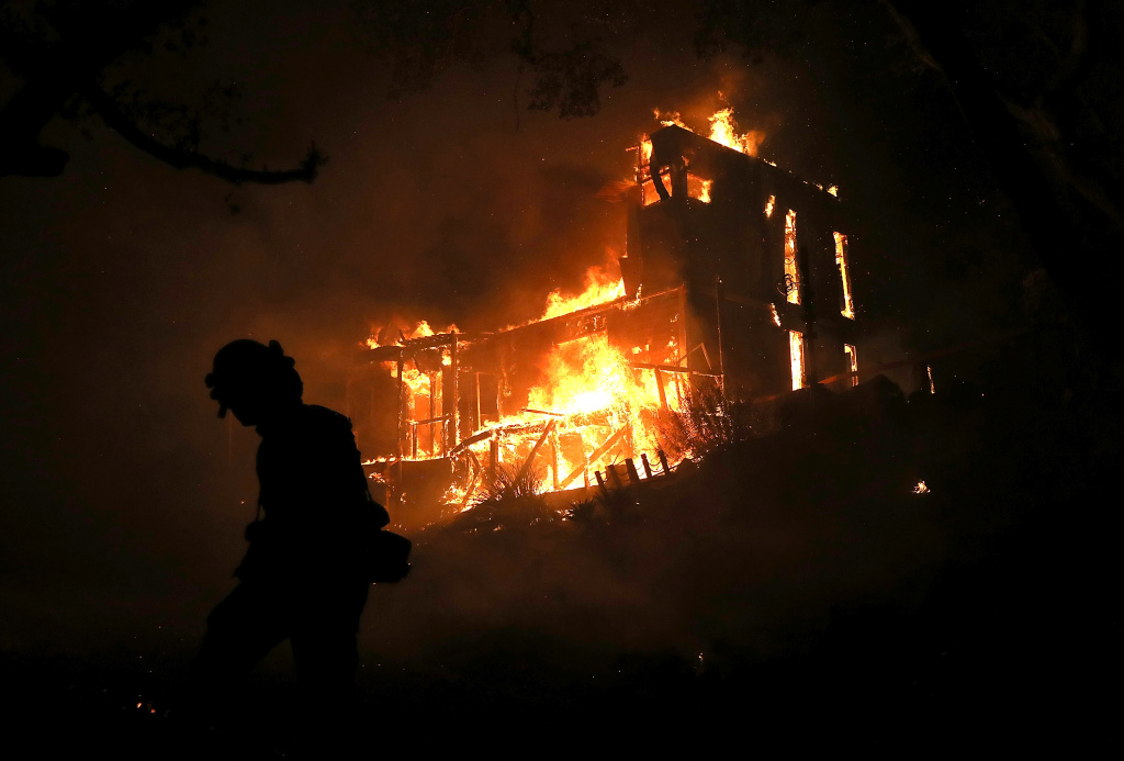 Southern California Wildfires Forces Thousands to Evacuate A home is consumed by fire during the Thomas fire on December 7, 2017 in Ojai, California.