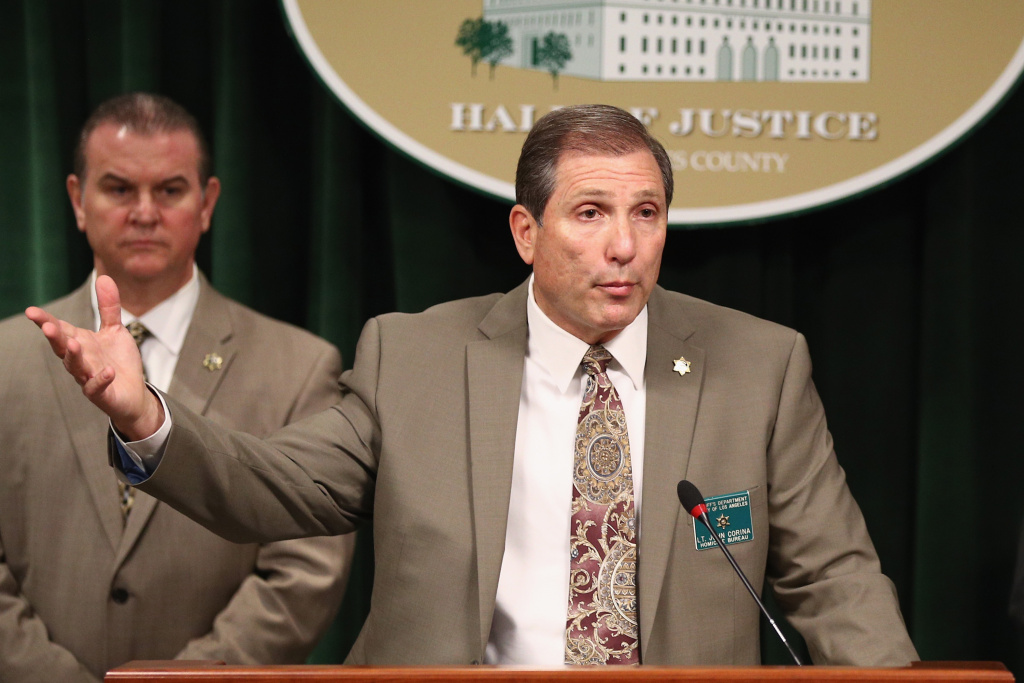 Los Angeles County Sheriff's Department Homicide Detectives Discuss Most Recent Details Of The Natalie Wood Death Investigation Lt. John Corina (speaking) and Captain Christopher Bergner (L) of the Los Angeles County Sheriff's Department Homicide Bureau discuss the most recent details of the Natalie Wood death investigation at Hall of Justice on Feb. 5, 2018 in Los Angeles. Robert Wagner was named a person of interest in the investigation in February 2018. Wood was declared dead due to drowning, Nov. 29, 1981, during a weekend yacht trip to Santa Catalina Island with her husband Robert Wagner, co-star Christopher Walken and the yacht captain Dennis Davern.
