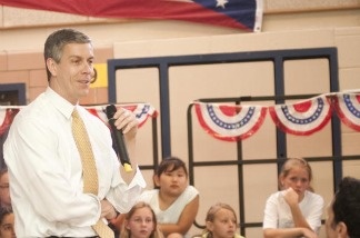 Mercer 15094 Education Secretary Arne Duncan speaks during an 'Ask, Listen, Learn: Kids And Alcohol Don't Mix' Event at Arlington Science Focus Elementary School, VA.