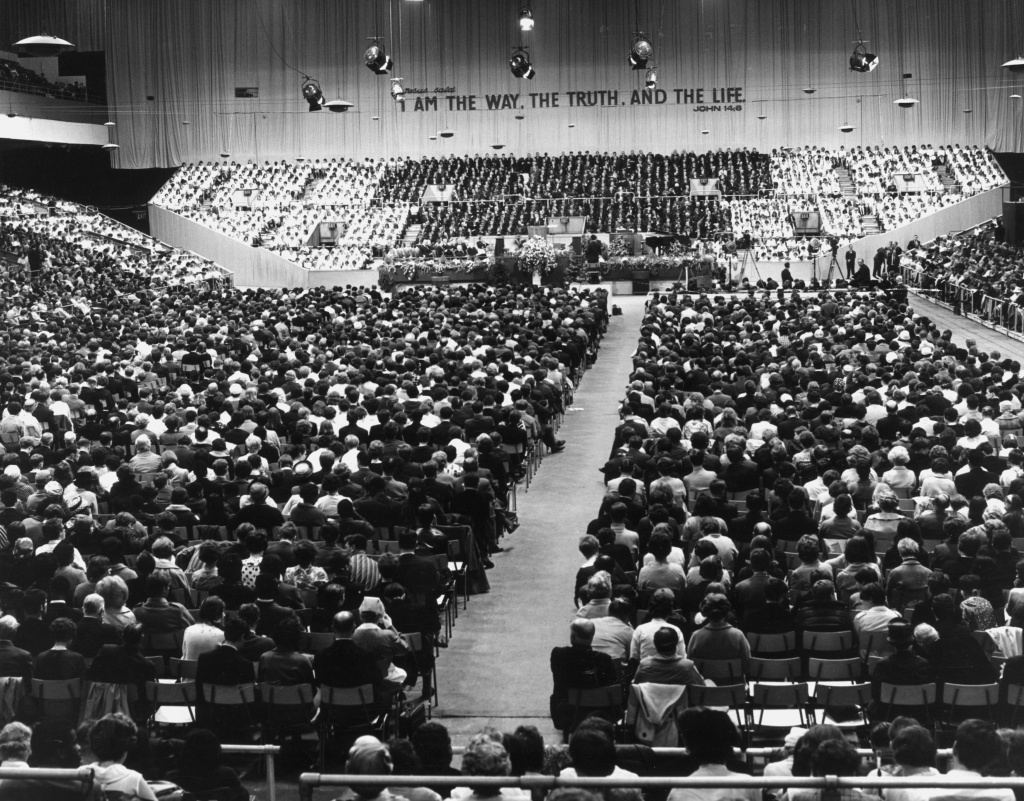 Evangelist Meeting Crowded hall for one of Billy Graham's meetings at Earls Court in London.