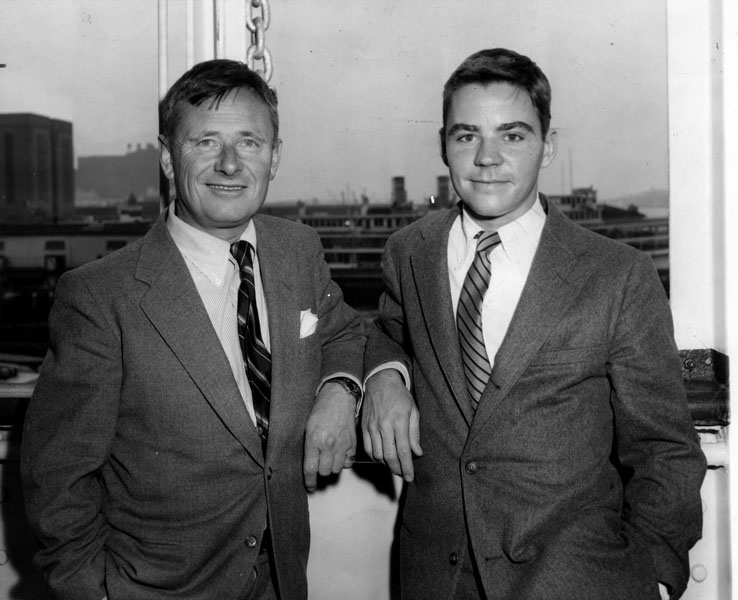 Noted author Christopher Isherwood with Donald Bachardy as they sailed for Italy in 1955 for a brief vacation. Noted author Christopher Isherwood with Donald Bachardy as they sailed for Italy in 1955 for a brief vacation.
