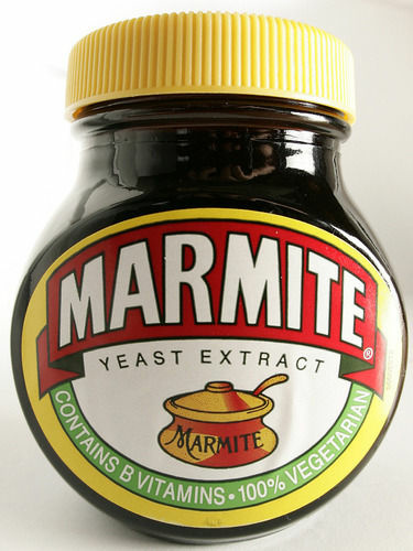 Marmite is made from yeast extract left behind from brewing beer, originating in Britain.