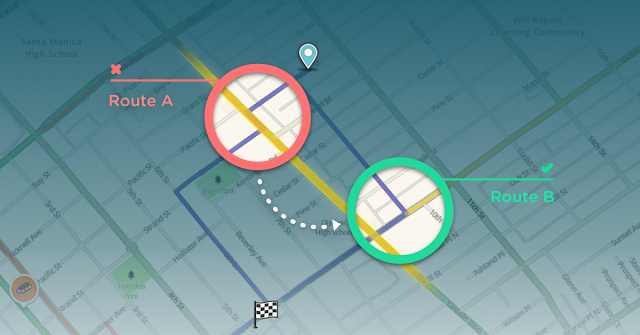 waze illustration difficult intersections An illustration of Waze's Difficult Intersections feature, which the app debuted on Friday, June 17, 2016.