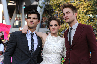 Actors Taylor Lautner, Kristen Stewart and Robert Pattinson arrive at the premiere of Summit Entertainment's 'The Twilight Saga: Eclipse' during the 2010 Los Angeles Film Festival at Nokia Theatre L.A. Live on June 24, 2010 in Los Angeles, California.