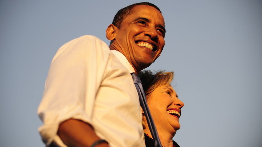 Barack Obama and Hillary Clinton address supporters at a Florida rally in October 2008. Barack Obama and Hillary Clinton address supporters at a Florida rally in October 2008.