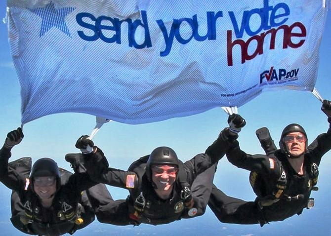 Voting Can Be A Perplexing Process for Overseas Troops The Golden Knights are part of a campaign to promote military overseas absentee voting.