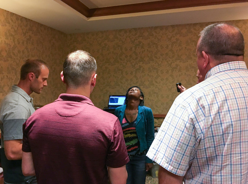 Sharica Clark counts 30 seconds with her eyes closed, as officers with Colorado State Patrol time her as part of a simulated roadside sobriety test. Sharica Clark counts 30 seconds with her eyes closed, as officers with Colorado State Patrol time her as part of a simulated roadside sobriety test.