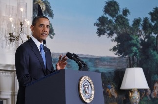 Mercer 19850 President Barack Obama speaks on the status of debt ceiling negotiations in the Diplomatic Reception Room of the White House in Washington, DC.