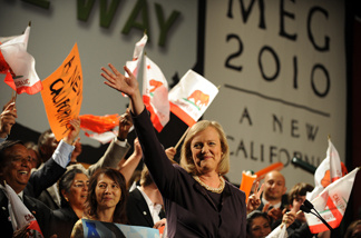 California Republican gubernatorial candidate Meg Whitman takes the stage during her primary election night party at the Hilton Hotel in Universal City, California July 8, 2010.