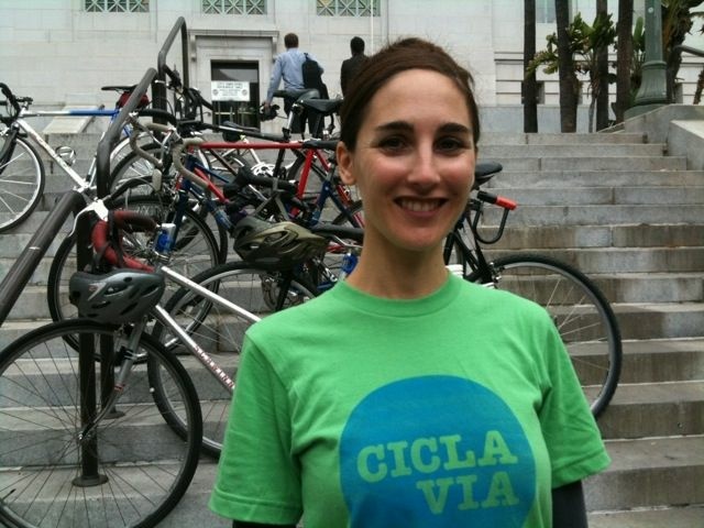 Heidi Zeller of the CicLAvia steering committee at Los Angeles City Hall, Sept, 22, 2010.