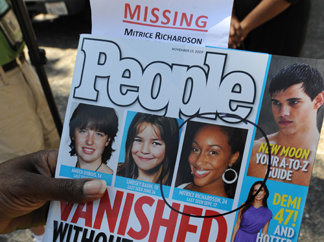 A copy of People Magazine containing a story about missing Los Angeles girl Mitrice Richardson after her family filed a claim as a prelude to a possible lawsuit against the Los Angeles County in Los Angeles on March 16, 2010.