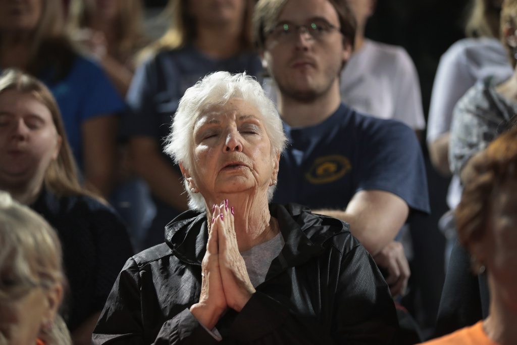 26 People Killed And 20 Injured After Mass Shooting At Texas Church Guests attend a prayer services at the La Vernia High School Football stadium to grieve the 26 people killed at the First Baptist Church of Sutherland Springs, Texas on November 5, 2017.