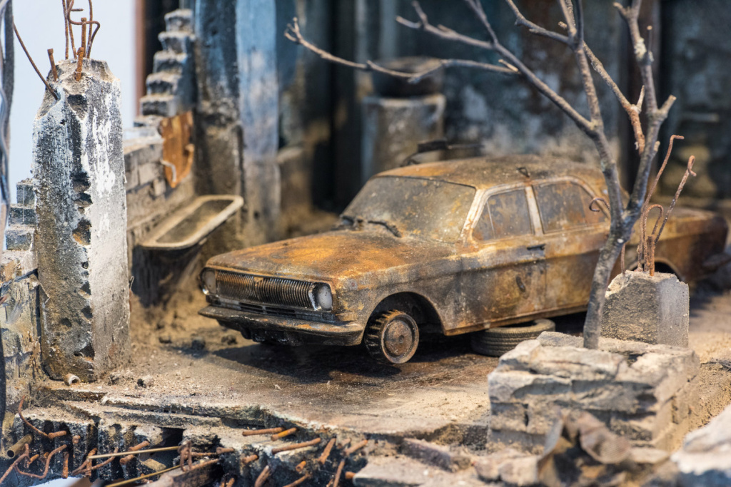 refugee home diorama The car belonging to the Shaham family was damaged in a 2003 fire at their home in Mosul.