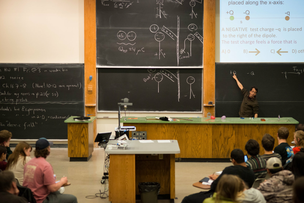 Professor Steven Pollock teaches a physics class at the University of Colorado Boulder. Pollock helped found the Learning Assistant Program and conducts research in physics education. Professor Steven Pollock teaches a physics class at the University of Colorado Boulder. Pollock helped found the Learning Assistant Program and conducts research in physics education.