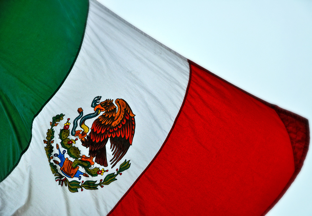 mexican flag Bandera de México. The flag of Mexico outside the consulate in Austin.