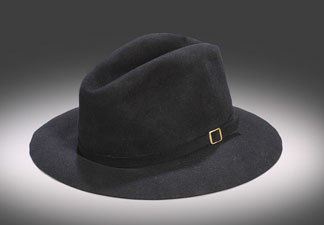 Michael Jackson's Victory Tour black fedora with an interior, black leather hat band stamped "By Maddest Hatter … Made expressly for Michael Jackson … 100 percent genuine fur." The hat was caught by an audience member attending the July 31, 1984 Jackson concert at Giants Stadium in East Rutherford, N.J.
