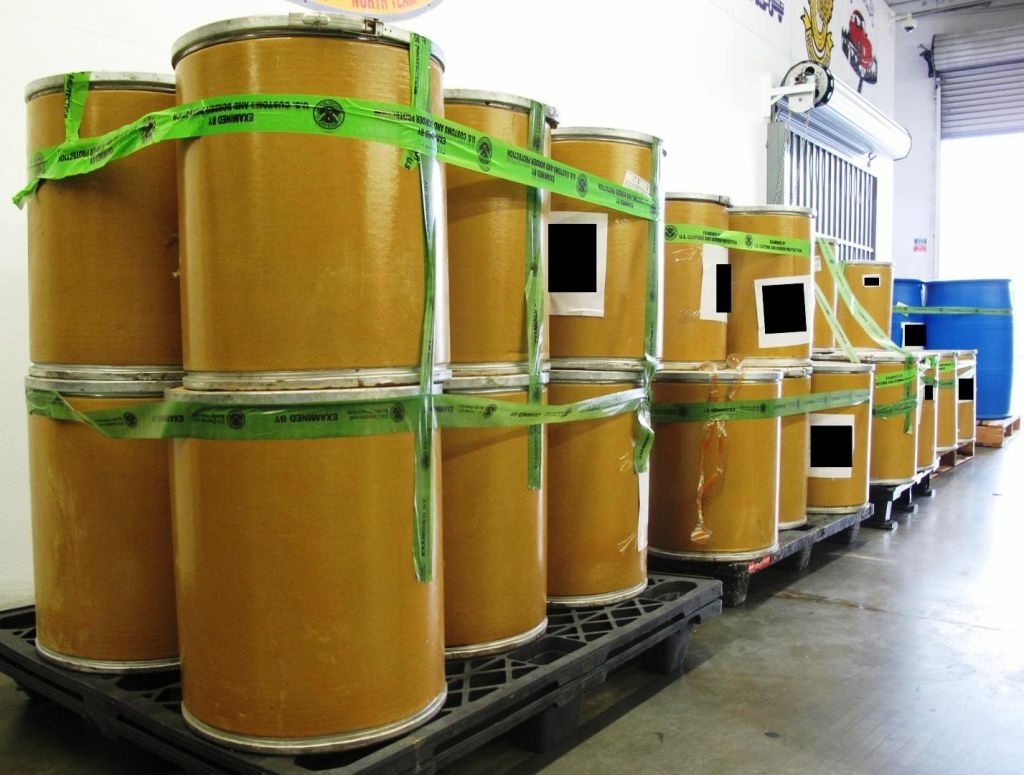 This large shipment of methylamine was intercepted by CBP agents at LAX in September 2011. The recent seizure at LAX was about twice as large.