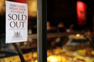 After it sold out of its first batch of breast milk ice cream, The Icecreamists store posted a sign promising customers that more "Baby Gaga" ice cream was on the way.