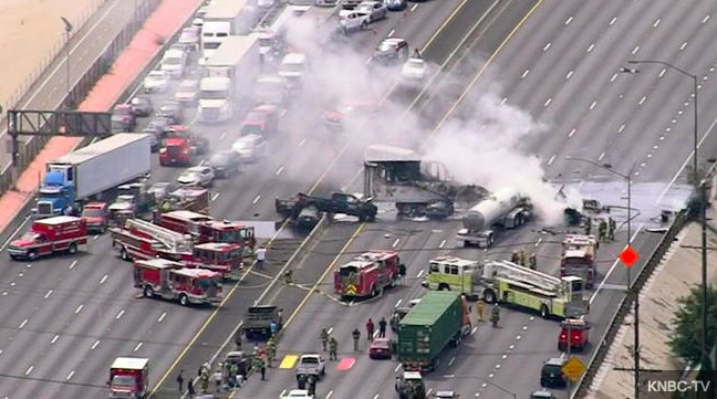 Fiery Big Rig Crash Shuts Down Freeway Near Los Feliz; 5 Hurt