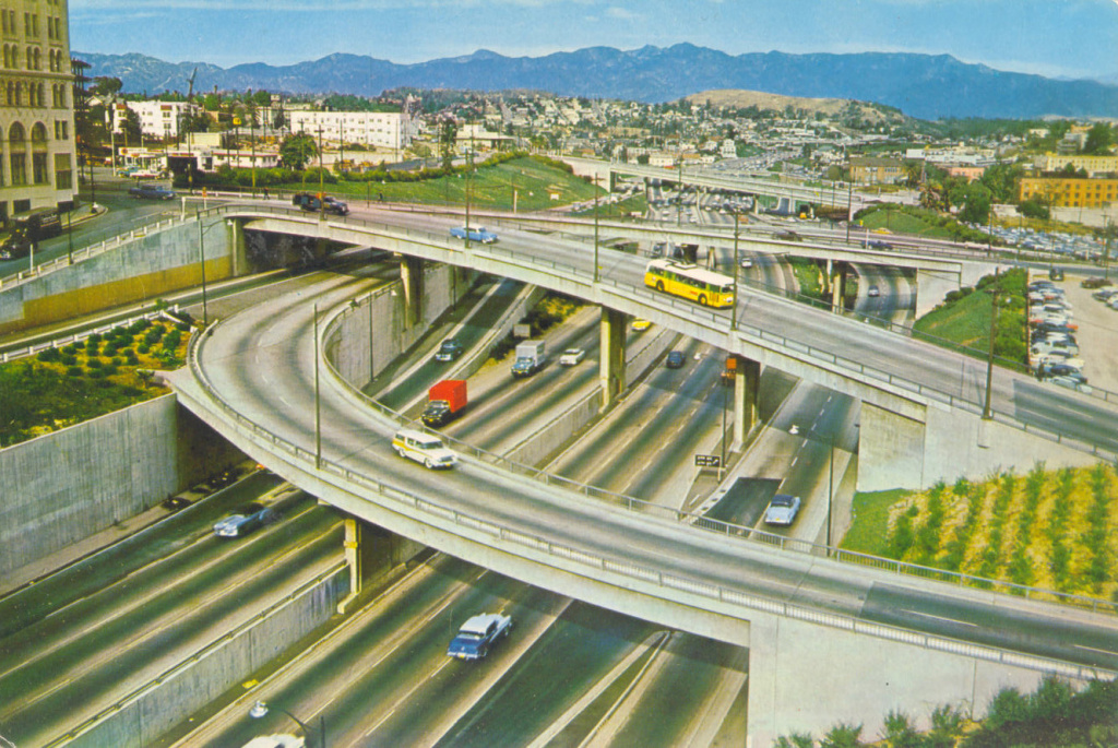 cars car freeway vintage retro postcard