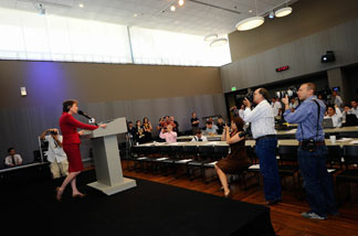 Republican candidate for U.S. Senate Carly Fiorina speaks during a news conference after participating in a debate with U.S. Sen. Barbara Boxer (D-CA) in a radio debate hosted by La Opinion and public radio station KPCC on Sept. 29, 2010 at the KPCC studios in Pasadena, Calif.