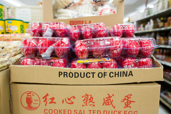 Thai Town, Bangkok Market Duck eggs from China for sale at the Bangkok Market. Chef Louis Tikaram said he