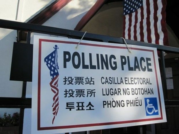 A sign outside a polling place in Bell, Calif. November 2, 2010 A sign outside a polling place in Bell, Calif. November 2, 2010