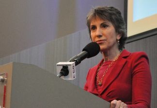 Republican candidate for U.S. Senate Carly Fiorina took questions from a stable of reporters in KPCC's Crawford Family Forum after a debate between her and Democrat Barbara Boxer, Sept. 29, 2010.