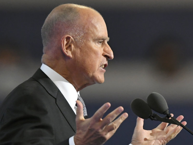 PolitiFact California: Jerry Brown Makes True Claim: Mike Pence 'Denies Evolution' File: California Gov. Jerry Brown speaks during the third day of the Democratic National Convention in Philadelphia, Wednesday, July 27, 2016.