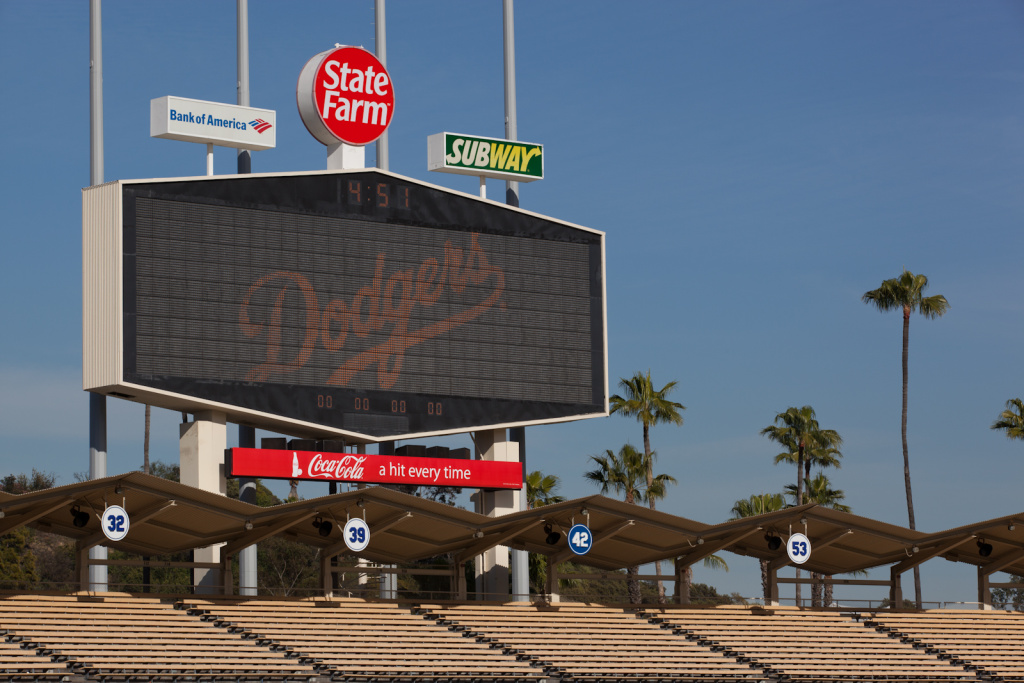 Dodger Stadium The scoreboard at Dodger Stadium.