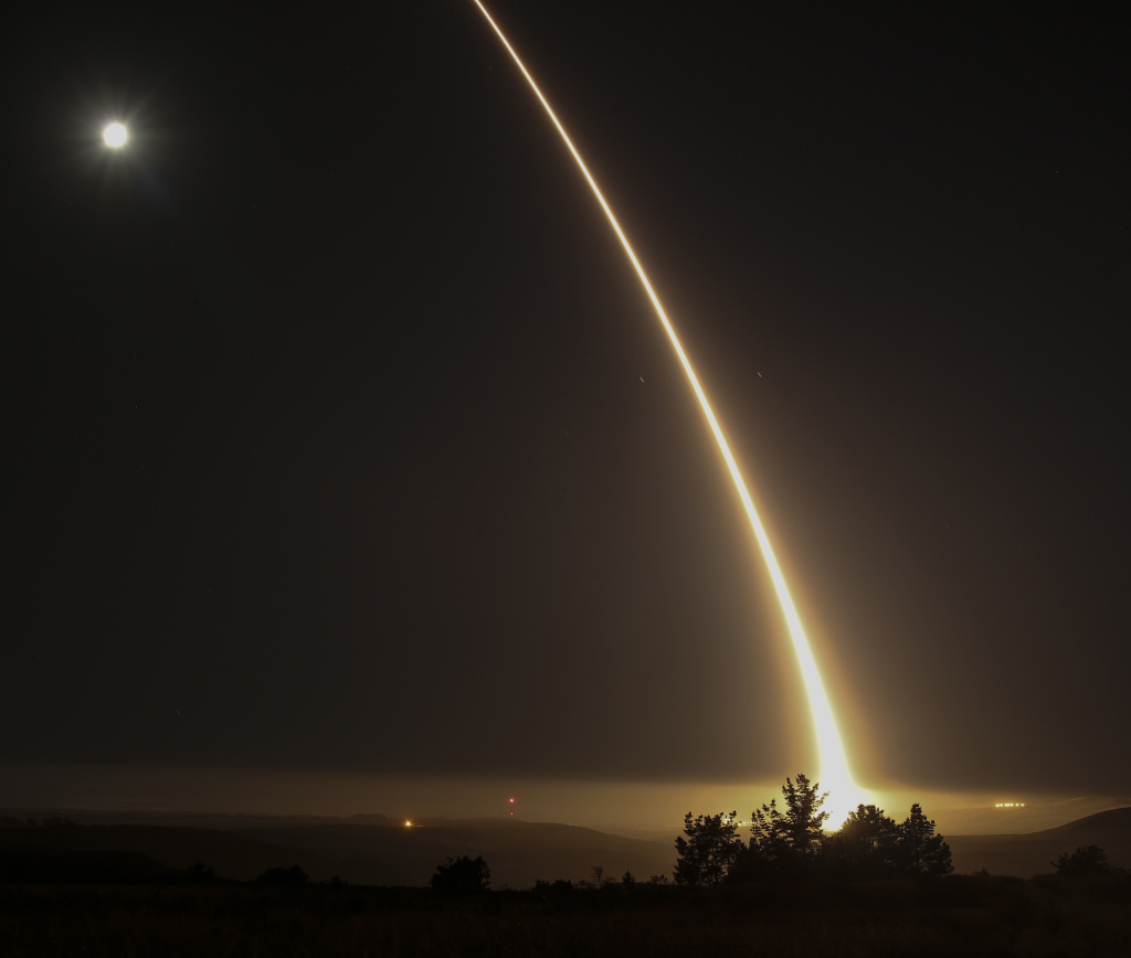 A streak of light trails off into the night sky as the US military test fires an unarmed intercontinental ballistic missile (ICBM) at Vandenberg Air Force Base, some 130 miles (209 kms) northwest of Los Angeles, California early on May 3, 2017. Another test will take place Tuesday night.