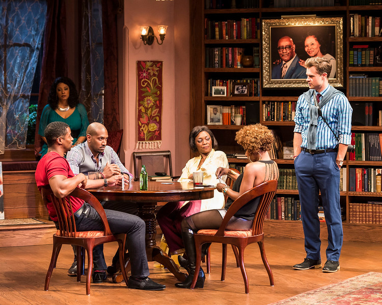 L-R: Kamal Angelo Bolden, Cynda Williams (background), Bryan Terrell Clark, Shanésia Davis, J. Nicole Brooks and Mark Jude Sullivan in Paul Oakley Stovall’s “Immediate Family,” directed by Phylicia Rashad, playing April 22 through June 7, 2015, at the CTG/Mark Taper Forum. L-R: Kamal Angelo Bolden, Cynda Williams (background), Bryan Terrell Clark, Shanésia Davis, J. Nicole Brooks and Mark Jude Sullivan in Paul Oakley Stovall’s “Immediate Family,” directed by Phylicia Rashad, playing April 22 through June 7, 2015, at the CTG/Mark Taper Forum.