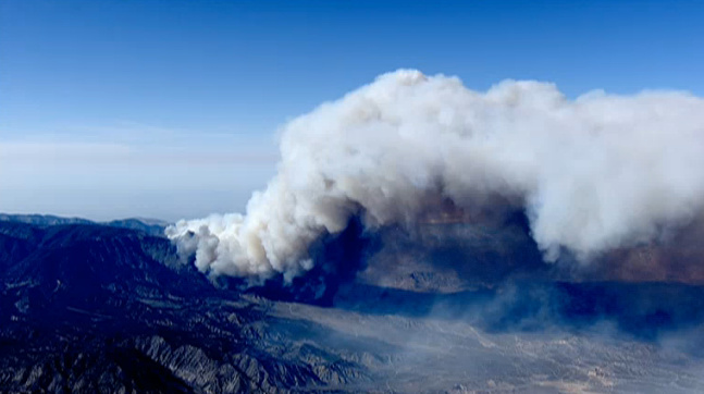 An aerial shot of the Grand Fire burning in Kern County.