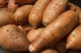 Sweet potatoes are seen for sale at a 'farmers market' June 3, 2010, in downtown Washington, DC.