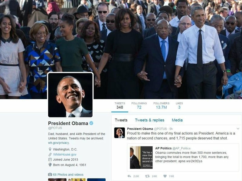 Obama's @POTUS account before being switched to his successor Donald Trump. Obama's @POTUS account before being switched to his successor Donald Trump.