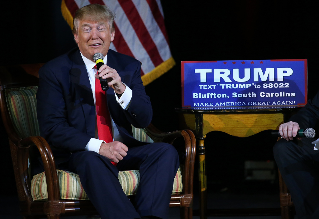 Republican presidential candidate Donald Trump speaks to voters on February 17, 2016 in Bluffton, South Carolina.