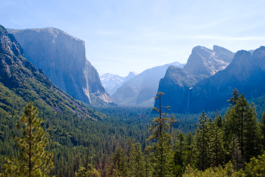 A view of Yosemite Valley, with El Capitan to the left and Half Dome in the background. A view of Yosemite Valley, with El Capitan to the left and Half Dome in the background.