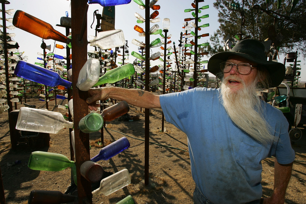 Historical Route 66 Increasingly Threatened By Development Although collectors of bottles and other items found in the desert have all but gone by the wayside, Elmer Long carries on the tradition with his continual creation of a forest of