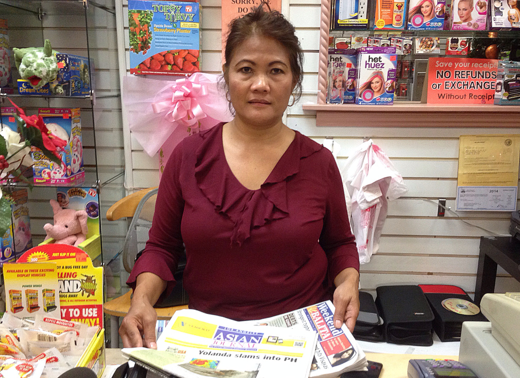 Typhoon Communication Virgie Lyons, a shop owner in Eagle Rock, has been scouring Filipino newspapers and YouTube for word about her relatives in the Philippines. She said she got a call from her brother on Sunday night.