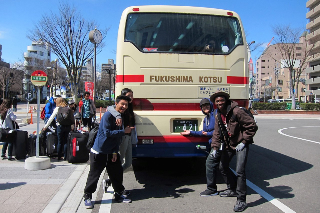 Youth Orchestra Los Angeles YOLA Members of YOLA pose behind a bus in Fukushima.