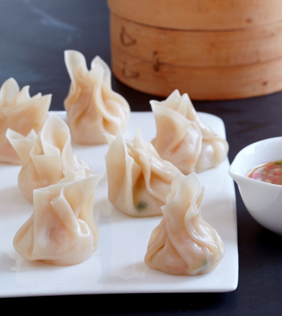 Ying Compestine's green tea-steamed shrimp dumplings.