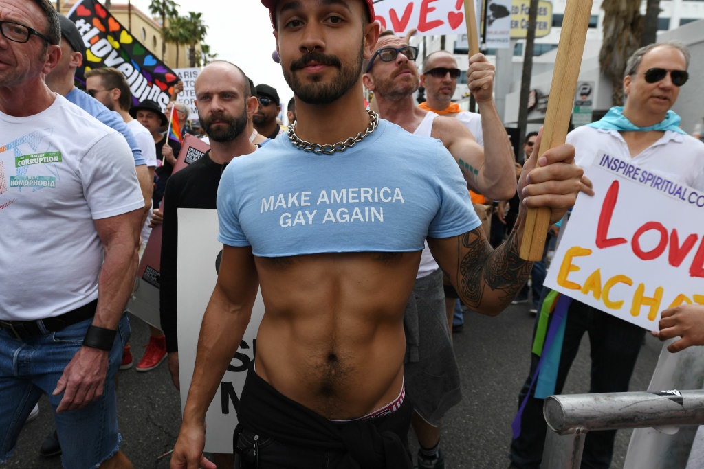 US-EQUALITY-MARCH-PRIDE-PARADE Members of the LGBTQ community and their supporters participate in the #ResistMarch at the 47th annual L.A. Pride Festival in West Hollywood, California on June 11, 2017.
