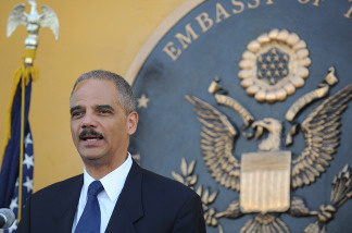 U.S. Attorney General Eric Holder holds a news conference Wednesday in Kabul. Holder was in the Afghan capital to talk to officials about improving the justice system and fighting corruption.