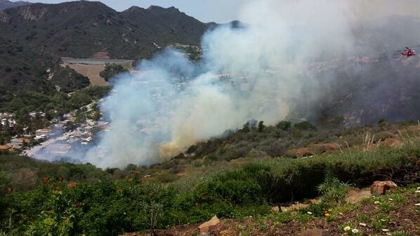 A brushfire burned 5 acres and came close to forcing evacuations of residents in the Pacific Palisades Sunday.