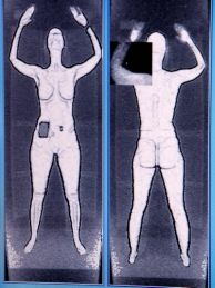 Images created by a 'backscatter' scanner are displayed during a demonstration at the Transportation Security Administration's Systems Integration Facility at Ronald Reagan National Airport December 30, 2009 in Arlington, Virginia. Backscatter technology uses low level x-rays to create a two-sided image.