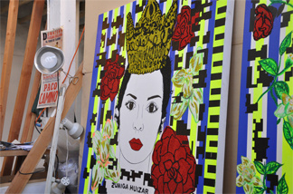 Portrait, painting of Ms. Sinaloa Laura Zuniga, who is one of many women wrapped up in the narco world. This appeared in 2008 at the Walter Maciel Gallery. (Painting by Carolyn Castaño)